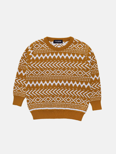 

CHIMPRALA Boys Yellow & White Geometric Pullover Woolen Sweater