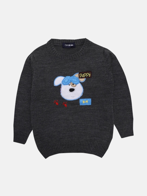 

CHIMPRALA Boys Grey & White Applique Wool Pullover