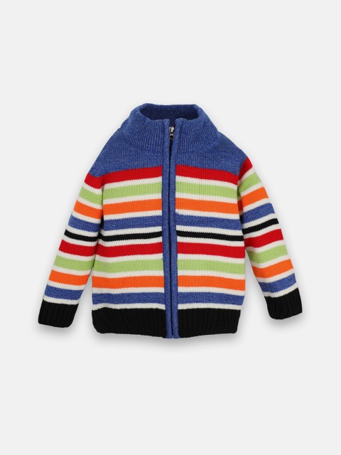 

CHIMPRALA Boys Multicolour Striped Woolen Cardigan Sweater, Blue