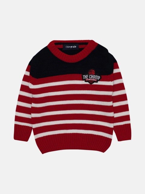 

CHIMPRALA Boys Red & White Striped Pullover