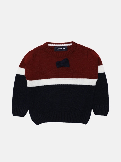 

CHIMPRALA Boys Maroon & Navy Blue Colourblocked Pullover