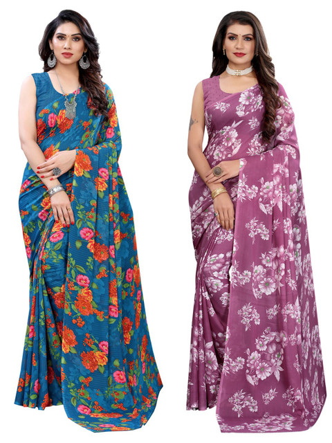 

KALINI Pack of 2 Blue & Pink Floral Saree