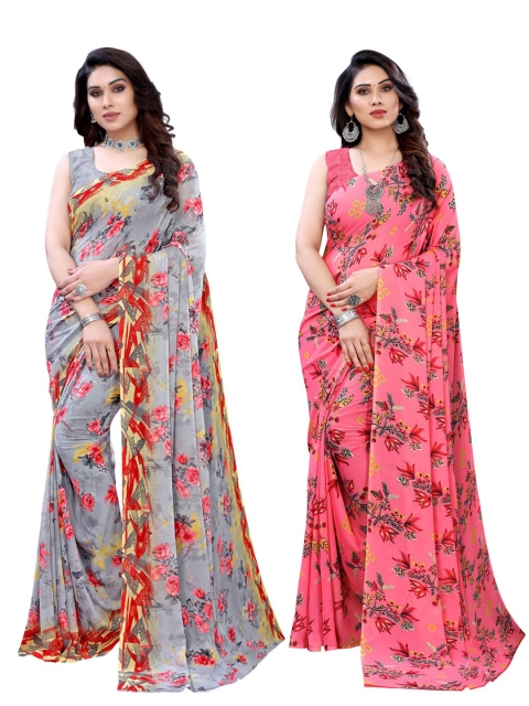 

KALINI Pack Of 2 Grey & Pink Floral Printed Sarees