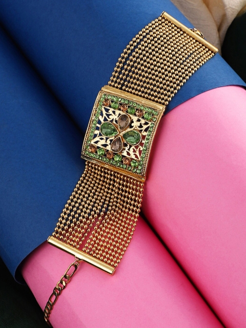 

ANIKAS CREATION Women Gold-Toned & Green BrassOpenable Traditional Band Bracelet
