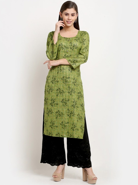 

GRACIT Women Green Floral Printed Regular Pure Cotton Kurti with Palazzos