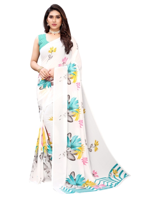 

KALINI White & Blue Floral Saree