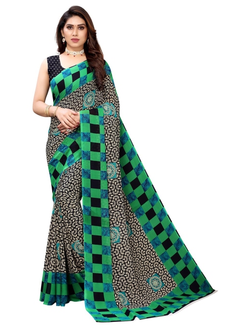 

KALINI Green & Black Floral Printed Saree