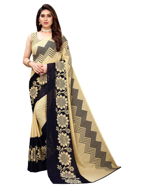 

KALINI Beige & Black Floral Printed Saree