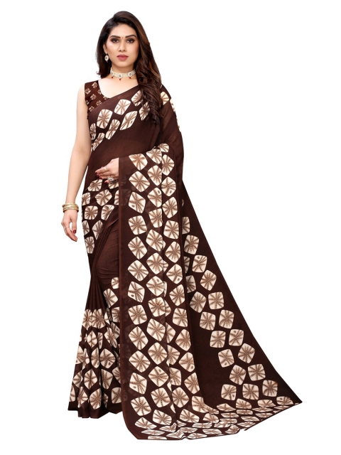 

KALINI Brown & Cream-Coloured Bandhani Printed Saree