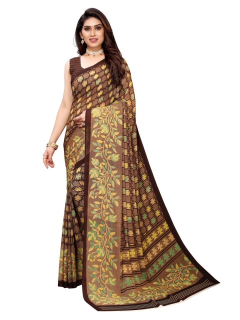 

KALINI Brown & Yellow Floral Saree