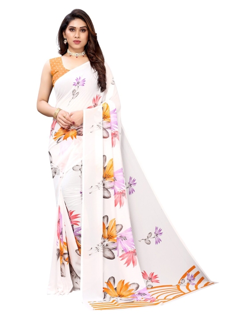 

KALINI White & Pink Floral Printed Saree