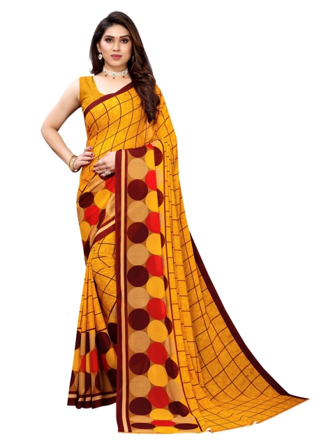 

KALINI Yellow & Brown Printed Saree