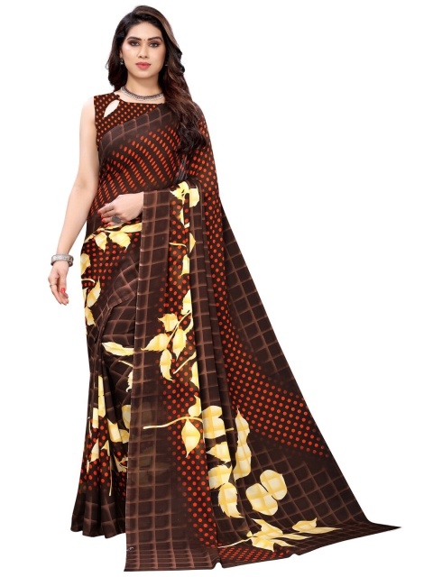

KALINI Brown & Orange Floral Printed Saree