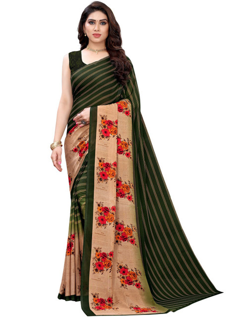 

KALINI Olive Green & Red Floral Saree