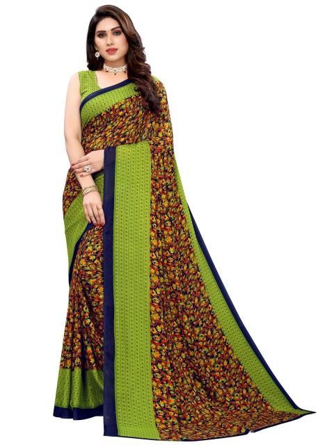 

KALINI Olive Green & Red Floral Printed Saree