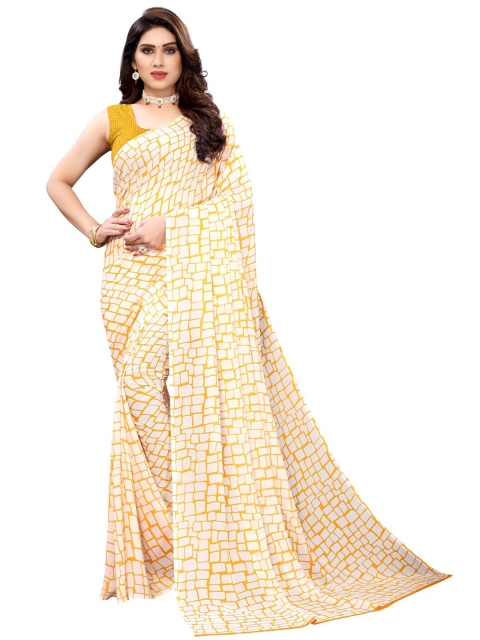 

KALINI Yellow & White Printed Saree