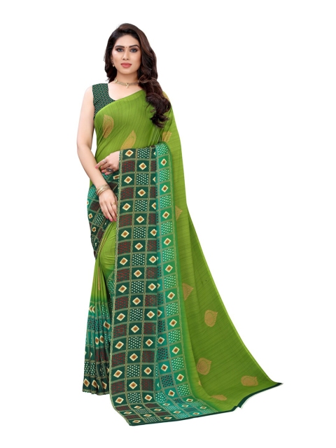 

KALINI Green & Cream-Coloured Bandhani Saree