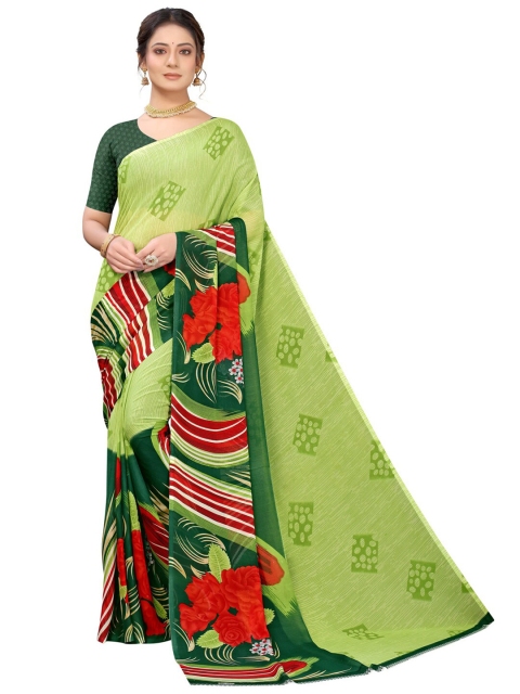 

KALINI Fluorescent Green & Red Floral Printed Saree