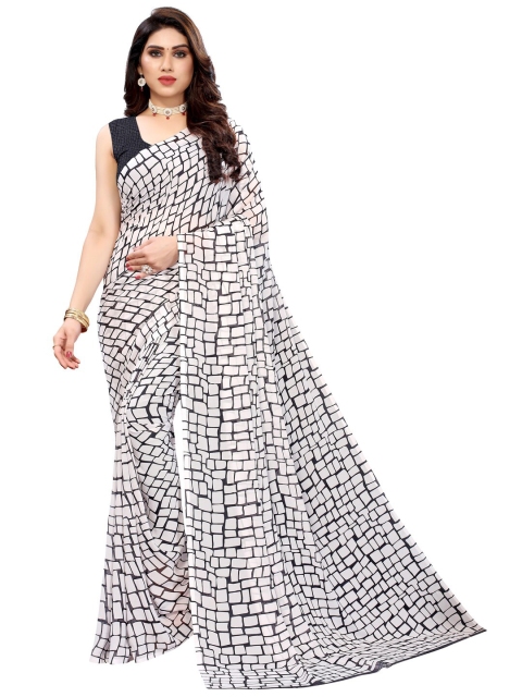 

KALINI White & Black Printed Saree