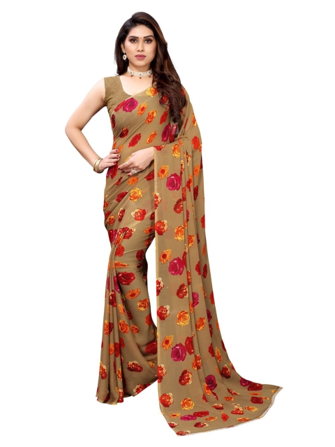 

KALINI Khaki & Red Floral Saree
