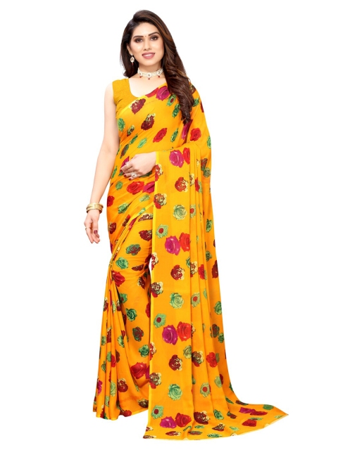 

KALINI Yellow & Red Floral Printed Saree