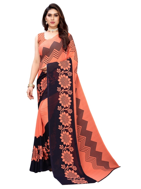 

KALINI Peach-Coloured & Black Printed Saree