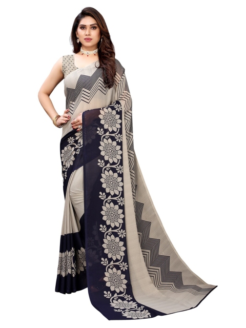 

KALINI Grey & Black Geometric Printed Saree