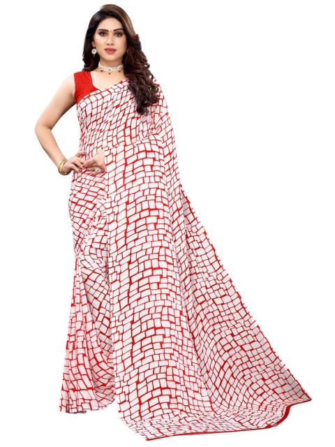 

KALINI White & Red Printed Saree