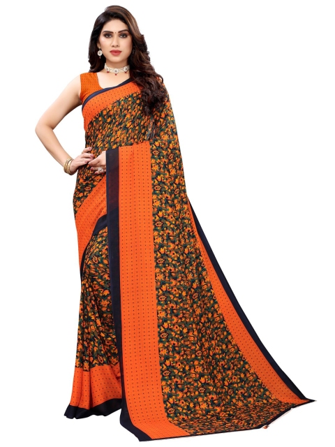 

KALINI Orange & Green Floral Printed Saree