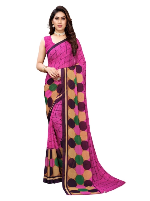 

KALINI Pink & Beige Geometric Printed Saree