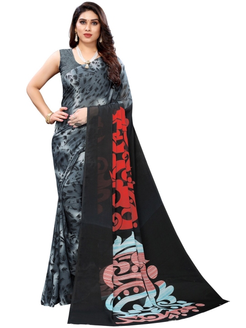 

KALINI Black & Red Paisley Printed Saree