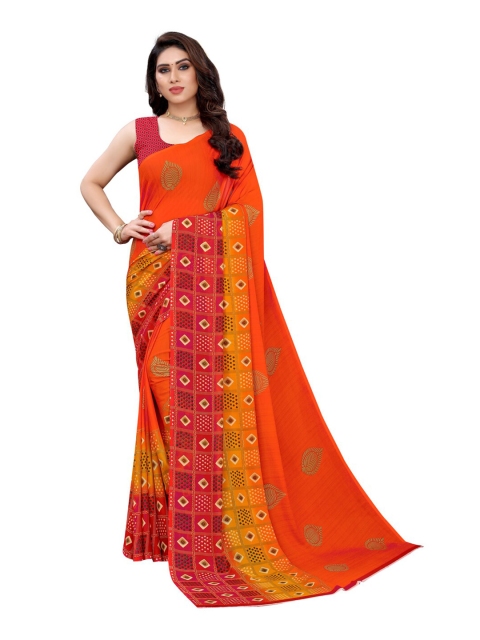 

KALINI Orange & Yellow Ethnic Motifs Printed Saree