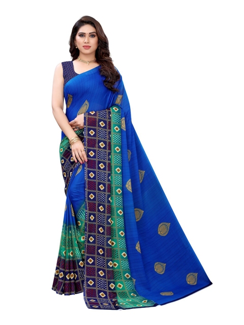 

KALINI Blue & Green Ethnic Motifs Printed Saree