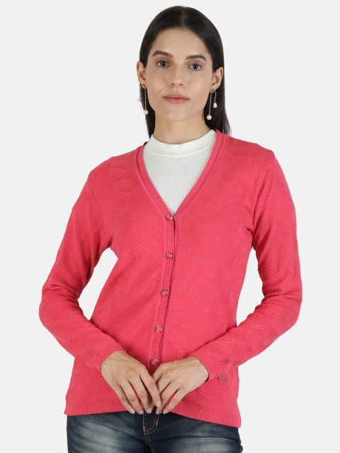 

Monte Carlo Women Pink Geometric Self Design Woolen Cardigan Sweater