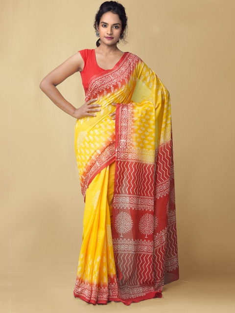 

Unnati Silks Yellow & Red Ethnic Motifs Pure Cotton Kota Saree