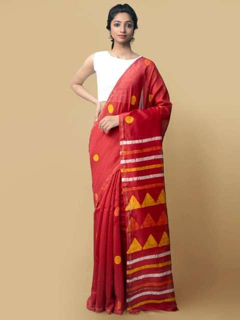 

Unnati Silks Women Red Pure Batik Chanderi Sico Sustainable Saree