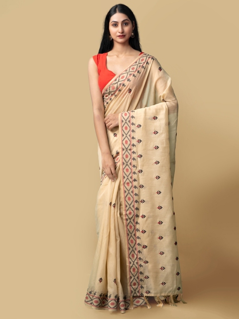 

Unnati Silks Women Brown & Black Cross Stitched Embroidered Bhagalpuri Sico Saree