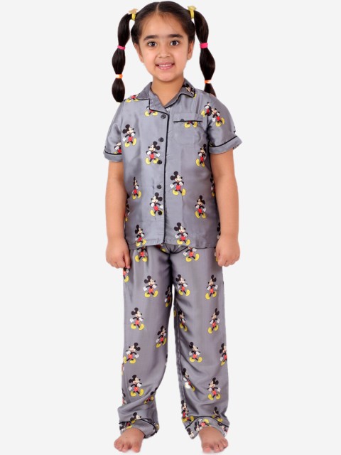 

Fairies Forever Girls Grey & Yellow Mickey Mouse Printed Night suit