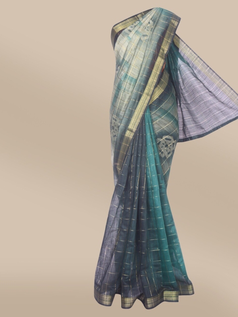 

The Chennai Silks Green & Gold-Toned Checked Zari Bhagalpuri Saree
