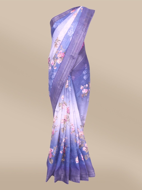 

The Chennai Silks Lavender & Pink Floral Printed Linen Blend Saree