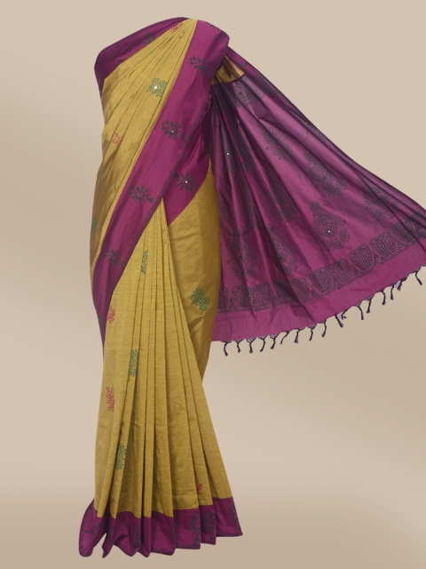 

The Chennai Silks Olive Green & Purple Floral Saree