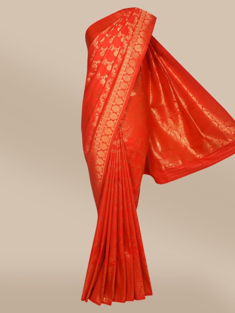 

The Chennai Silks Red & Gold-Toned Ethnic Motifs Zari Art Silk Banarasi Saree