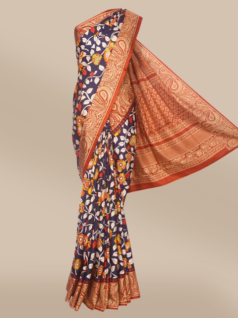 

The Chennai Silks Navy Blue & Red Floral Saree