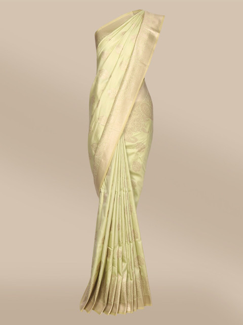 

The Chennai Silks Green & Gold-Toned Woven Design Zari Art Silk Banarasi Saree