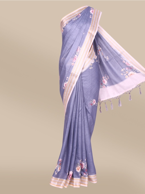 

The Chennai Silks Grey & Pink Floral Printed Linen Blend Saree