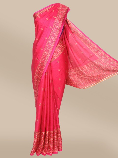 

The Chennai Silks Pink & Gold Ethnic Motifs Saree