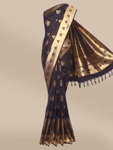 

The Chennai Silks Black & Gold-Toned Woven Design Zari Art Silk Banarasi Saree