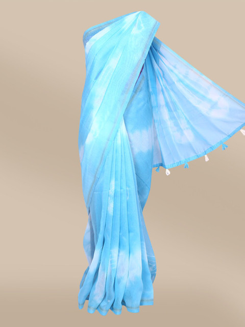 

The Chennai Silks Blue & White Tie and Dye Printed Bhagalpuri Saree