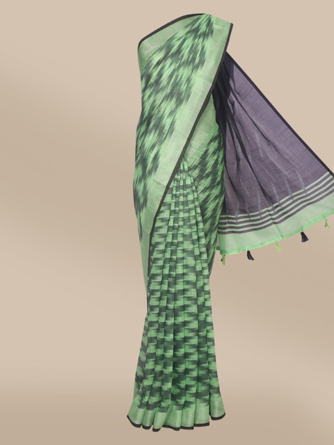 

The Chennai Silks Green & Black Linen Blend Saree
