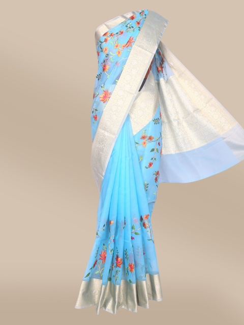 

The Chennai Silks Blue Floral Tissue Saree